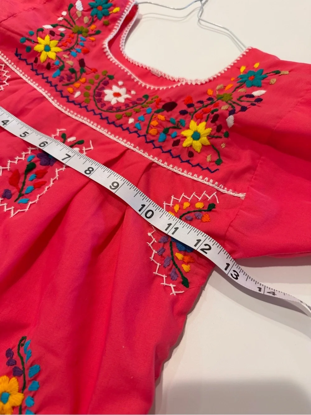 Girls' Pink Embroidered Mexican-Style Dress handmade size 8 pink folk floral